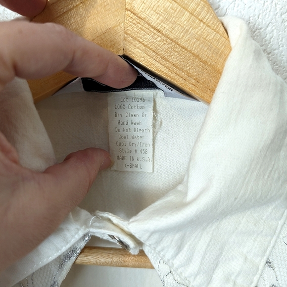 VINTAGE Lilia Smitty Western Cotton Button Up Ivory EUC Fringe Silver Cowgirl - Picture 9 of 14